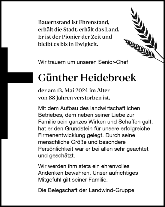 Traueranzeige von Günther Heidebroek von Braunschweiger Zeitung