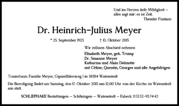 Traueranzeige von Dr. Heinrich-Julius Meyer von Braunschweiger Zeitung