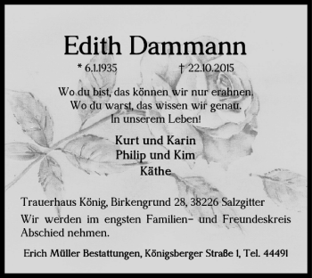 Traueranzeige von Edith Dammann von Salzgitter Zeitung