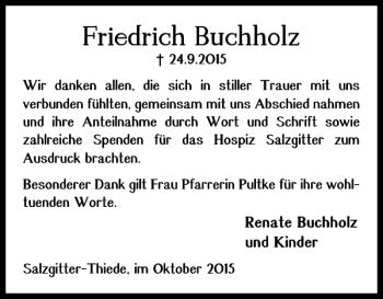 Traueranzeige von Friedrich Buchholz von Salzgitter Zeitung