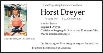 Traueranzeige von Horst Dreyer von Helmstedter Nachrichten