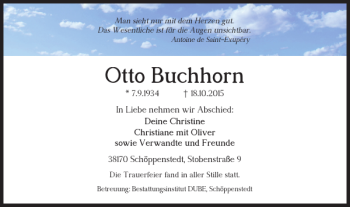 Traueranzeige von Otto Buchhorn von Wolfenbütteler Zeitung