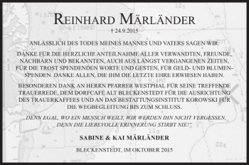 Traueranzeige von REINHARD MÄRLÄNDER von Salzgitter Zeitung