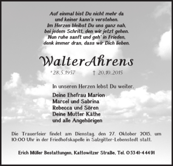 Traueranzeige von WalterAhrens  von Salzgitter Zeitung