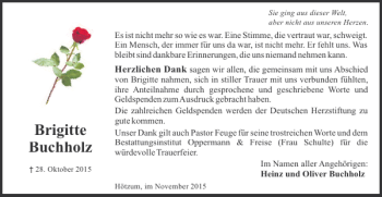 Traueranzeige von Brigitte Buchholz von Braunschweiger Zeitung