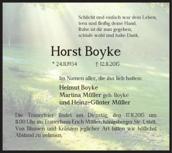 Traueranzeige von Horst Boyke von Salzgitter Zeitung