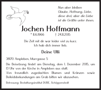 Traueranzeige von Jochen Hoffmann von Wolfenbütteler Zeitung