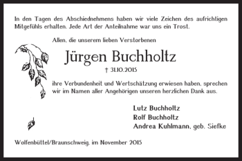 Traueranzeige von Jürgen Buchholtz von Braunschweiger Zeitung
