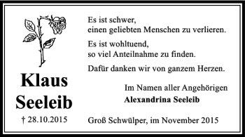 Traueranzeige von Klaus Seeleib von Braunschweiger Zeitung