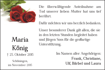 Traueranzeige von Maria König von Helmstedter Nachrichten