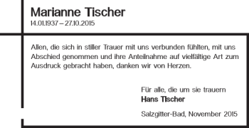Traueranzeige von Marianne Tischer von Salzgitter Zeitung