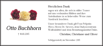 Traueranzeige von Otto Buchhorn von Wolfenbütteler Zeitung