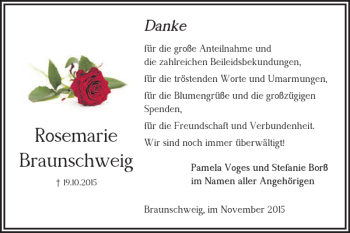 Traueranzeige von Rosemarie Braunschweig von Braunschweiger Zeitung