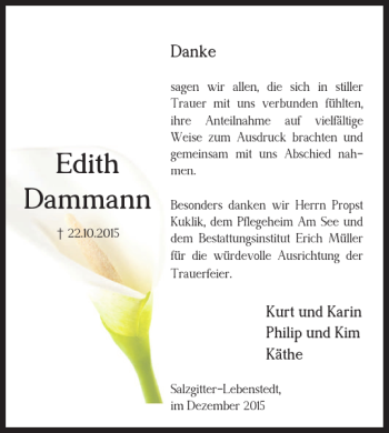 Traueranzeige von Edith Dammann von Salzgitter Zeitung