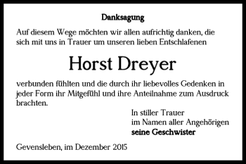 Traueranzeige von Horst Dreyer von Helmstedter Nachrichten