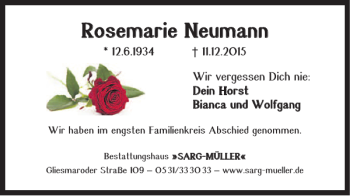 Traueranzeige von Rosemarie Neumann von Braunschweiger Zeitung
