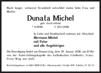 Traueranzeige von Dunata Michel von Braunschweiger Zeitung