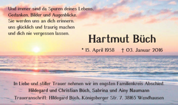 Traueranzeige von Hartmut Büch von Braunschweiger Zeitung