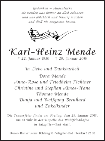 Traueranzeige von Karl-Heinz Mende von Salzgitter Zeitung