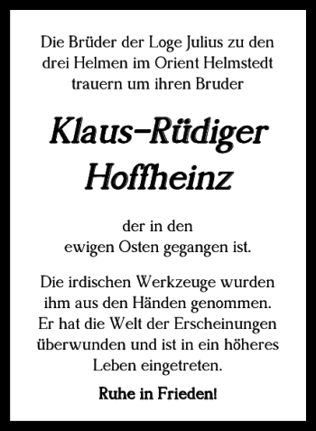 Traueranzeige von Klaus-Rüdiger Hoffheinz von Helmstedter Nachrichten
