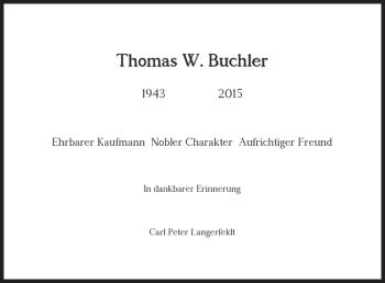 Traueranzeige von Thomas W. Buchler von Gesamtausgabe