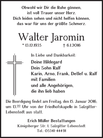 Traueranzeige von Walter Jaromin von Salzgitter Zeitung