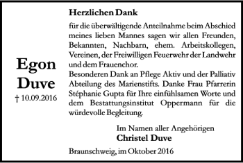 Traueranzeige von Egon Duve von Braunschweiger Zeitung