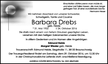Traueranzeige von Geb. Heide von Braunschweiger Zeitung
