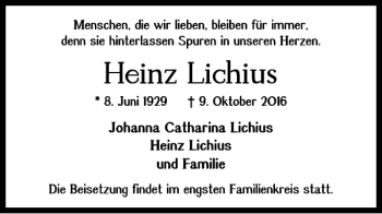 Traueranzeige von Heinz Lichius von Braunschweiger Zeitung