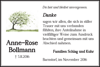 Traueranzeige von Anne-Rose Bollmann von Wolfenbütteler Zeitung