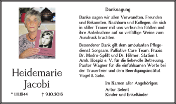 Traueranzeige von Heidemarie Jacobi von Salzgitter Zeitung