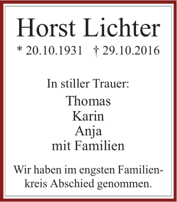 Traueranzeige von Horst Lichter von Braunschweiger Zeitung