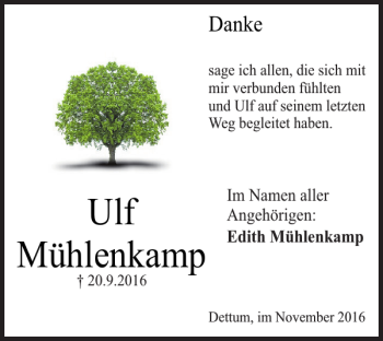 Traueranzeige von Ulf Mühlenkamp von Wolfenbütteler Zeitung