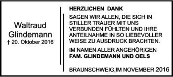 Traueranzeige von Waltraud Glindemann von Braunschweiger Zeitung
