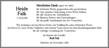 Traueranzeige von Heide Falk von Wolfenbütteler Zeitung