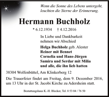 Traueranzeige von Hermann Buchholz von Braunschweiger Zeitung