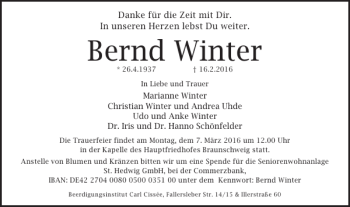 Traueranzeige von Bernd Winter von Braunschweiger Zeitung