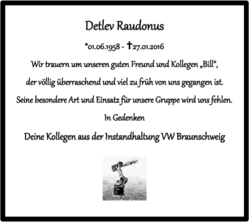Traueranzeige von Detlev Raudonus von Braunschweiger Zeitung