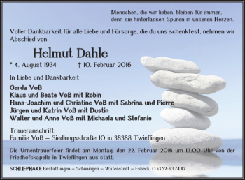 Traueranzeige von Helmut Dahle von Helmstedter Nachrichten