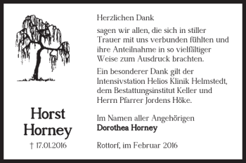 Traueranzeige von Horst Horney von Helmstedter Nachrichten