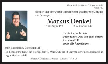 Traueranzeige von Markus Denkel von Braunschweiger Zeitung
