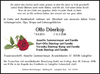 Traueranzeige von Otto Düerkop von Salzgitter Zeitung