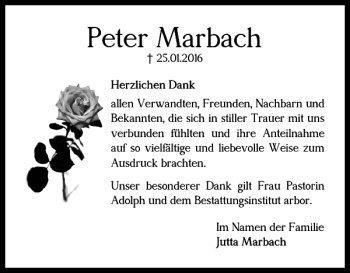 Traueranzeige von Peter Marbach von Braunschweiger Zeitung