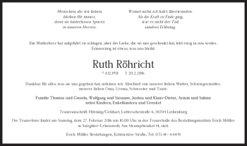 Traueranzeige von Ruth Röhricht von Salzgitter Zeitung