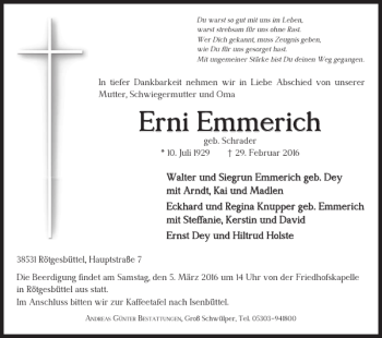 Traueranzeige von Erni Emmerich von Braunschweiger Zeitung