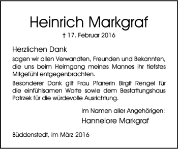 Traueranzeige von Heinrich Markgraf von Helmstedter Nachrichten