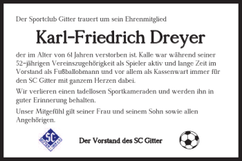 Traueranzeige von Karl-Friedrich Dreyer von Salzgitter Zeitung