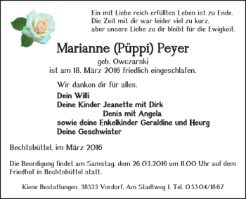 Traueranzeige von Marianne Püppi Peyer von Braunschweiger Zeitung