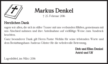 Traueranzeige von Markus Denkel von Braunschweiger Zeitung