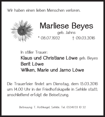 Traueranzeige von Marliese Beyes von Salzgitter Zeitung